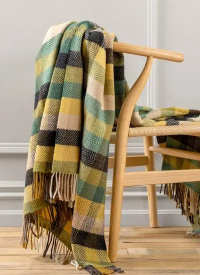 Lime Green Check Wool Cashmere Throw